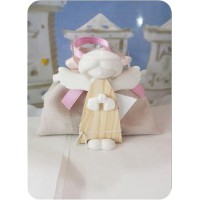 SACCHETTO YIUTA COMPLETO DI CONFETTI E ANGELO CERAMICA E LEGNO