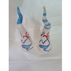 CORNO A STRISCE BLUE IN CERAMICA 20 CM