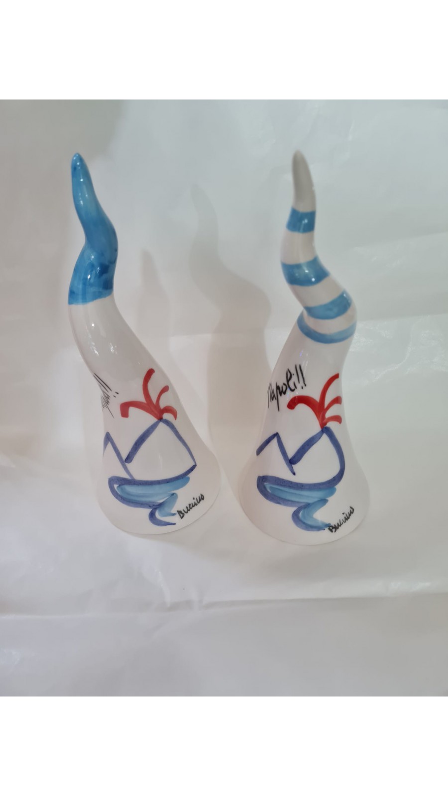 CORNO A STRISCE BLUE IN CERAMICA 20 CM