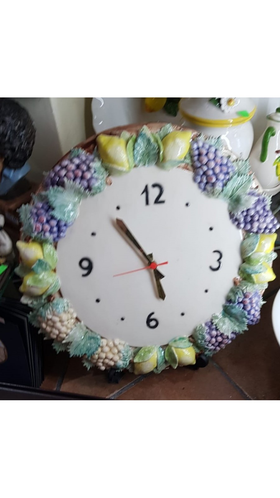 OROLOGIO IN CERAMICA CON LIMONI E GRAPPOLI D'UVA   DIAM. 40 CM