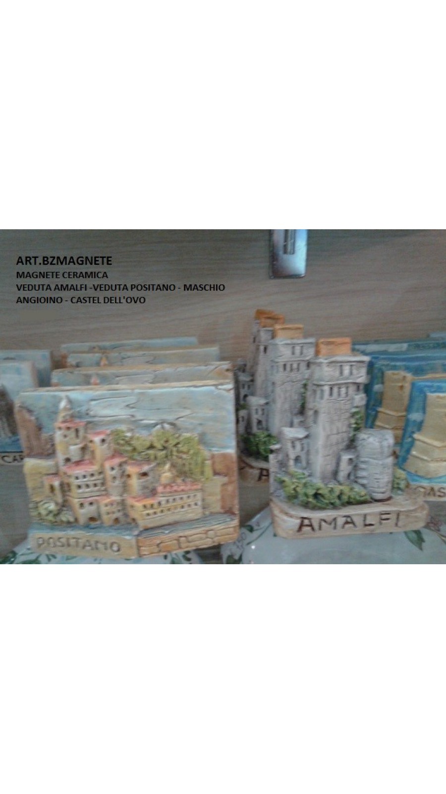 MAGNETE CERAMICA VEDUTA AMALFI-POSITANO-MASCHIO ANGIOINO-CASTEL DELL'OVO