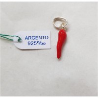 CORNO ARGENTO 925 SMALTATO ROSSO FUOCO H.2CM