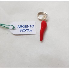 CORNO ARGENTO 925 SMALTATO ROSSO FUOCO H.2CM