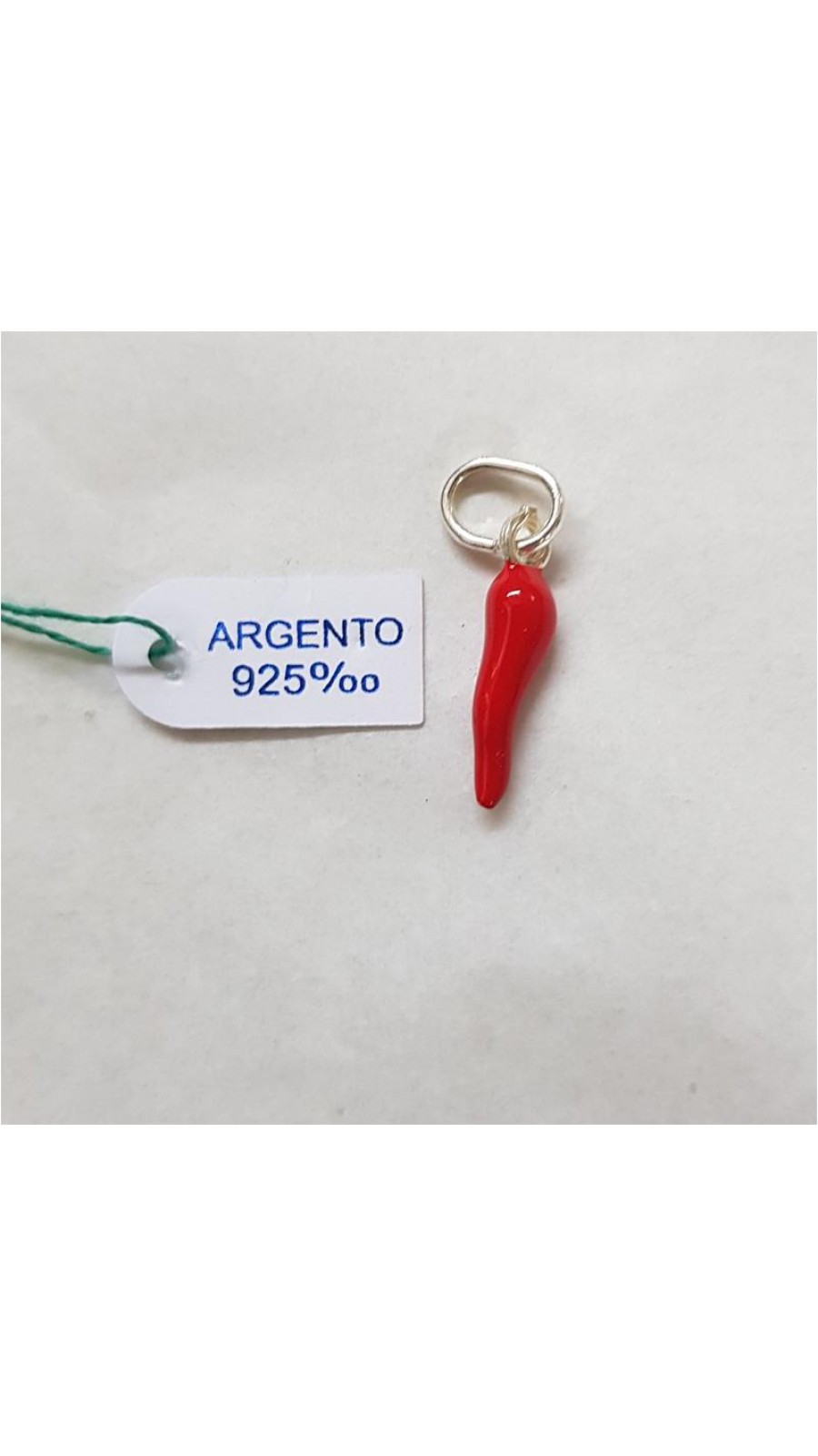 CORNO ARGENTO 925 SMALTATO ROSSO FUOCO H.2CM