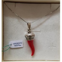 CORNO IMPERIALE ARGENTO 925 LACCATO COMPLETO DI CATENINA ARGENTO