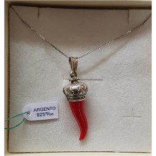 CORNO IMPERIALE ARGENTO 925 LACCATO COMPLETO DI CATENINA ARGENTO