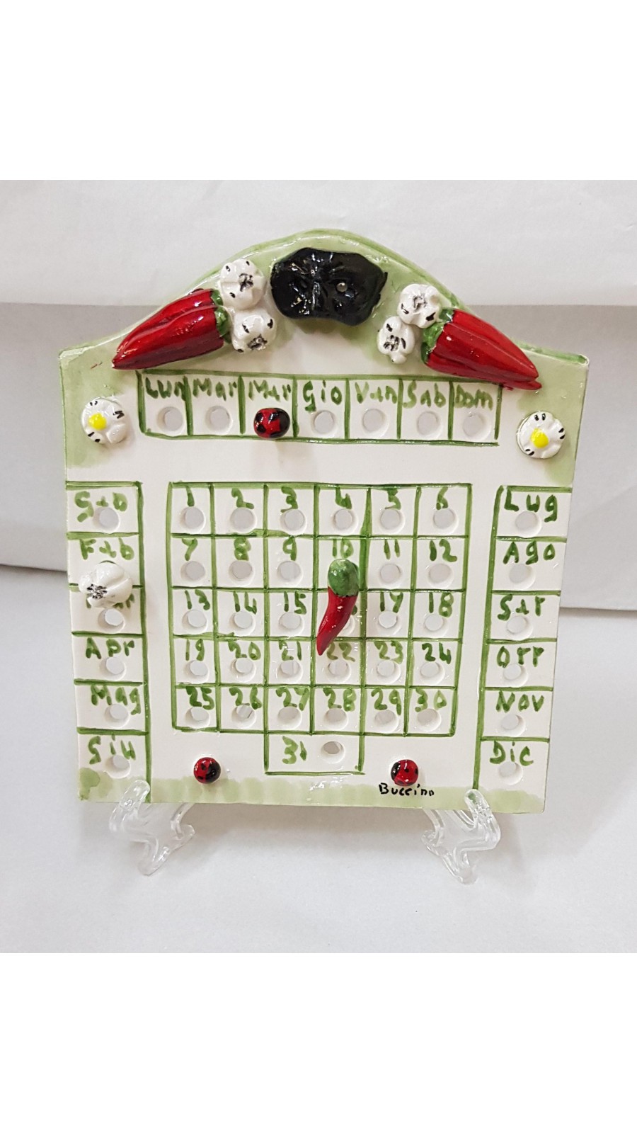 CALENDARIO PERPETUE IN CERAMICA SOGGETTO AGLIO E PEPERONCINO H16XL14