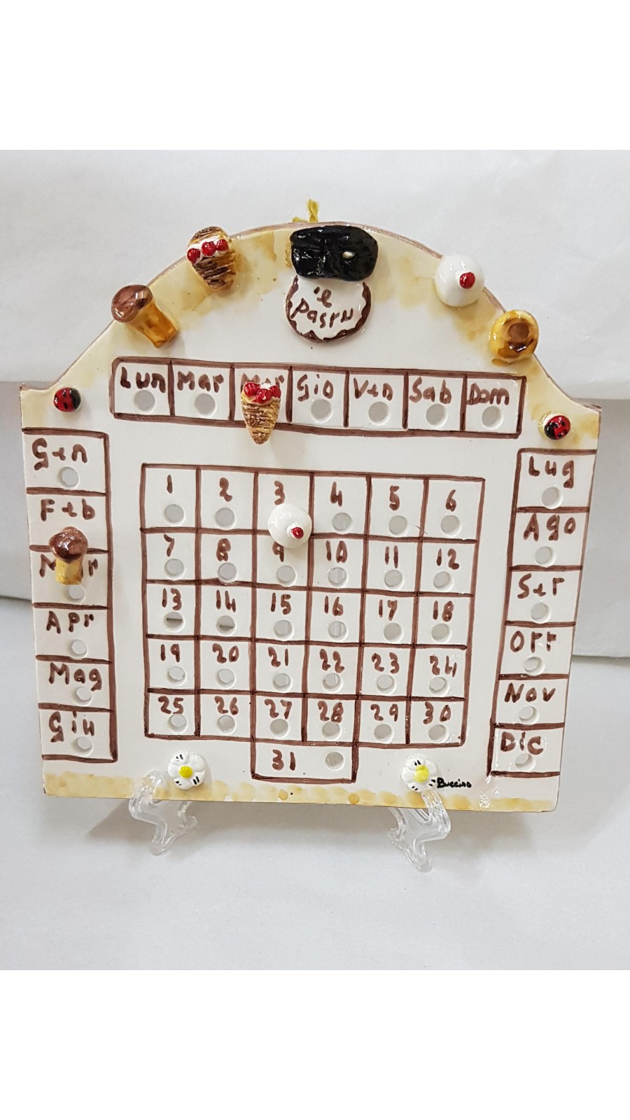 CALENDARIO PERPETUE IN CERAMICA SOGGETTO DOLCI NAPOLETANI H19XL19