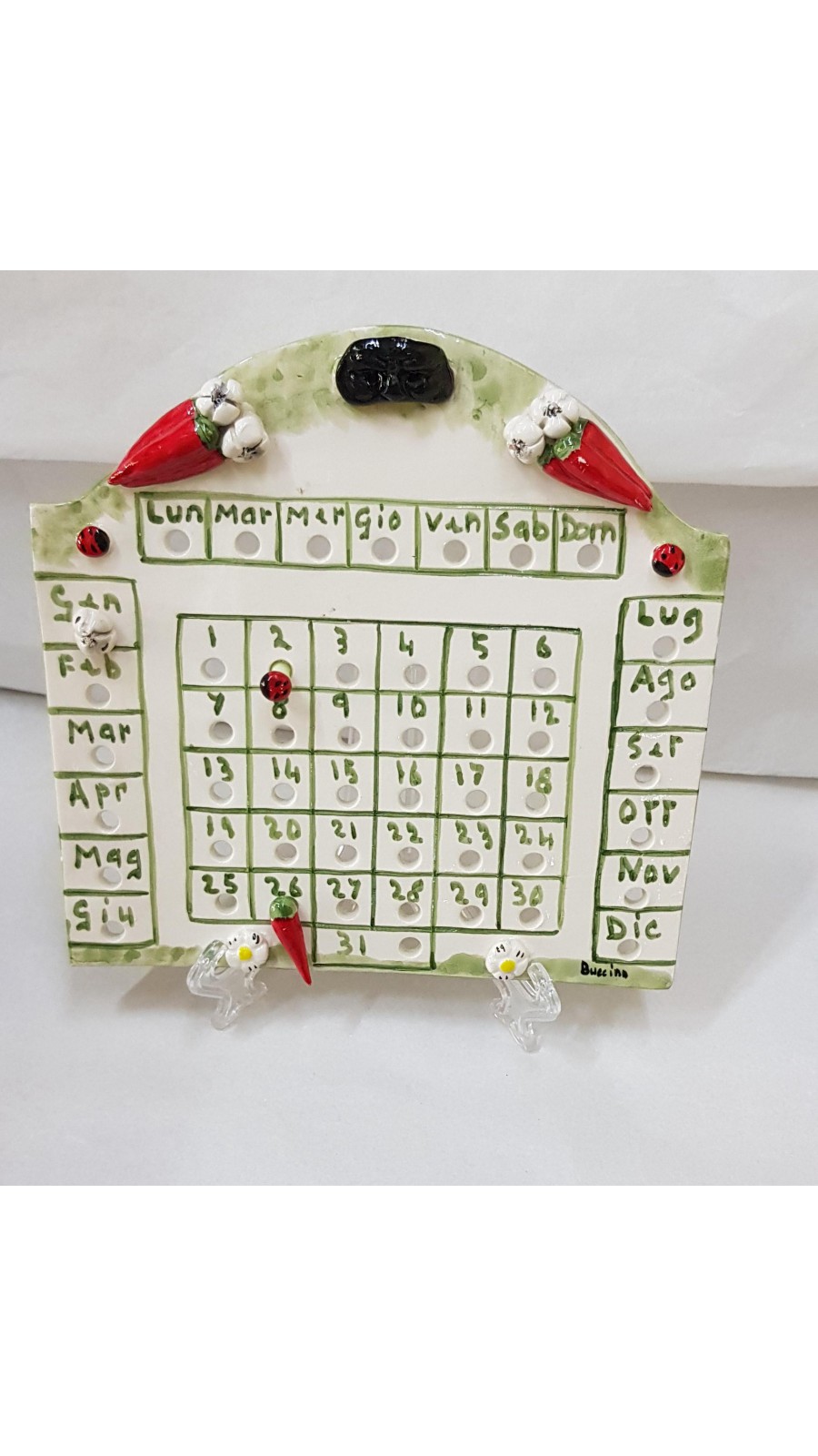 CALENDARIO PERPETUE IN CERAMICA SOGGETTO AGLIO E PEPERONCINO H19XL19