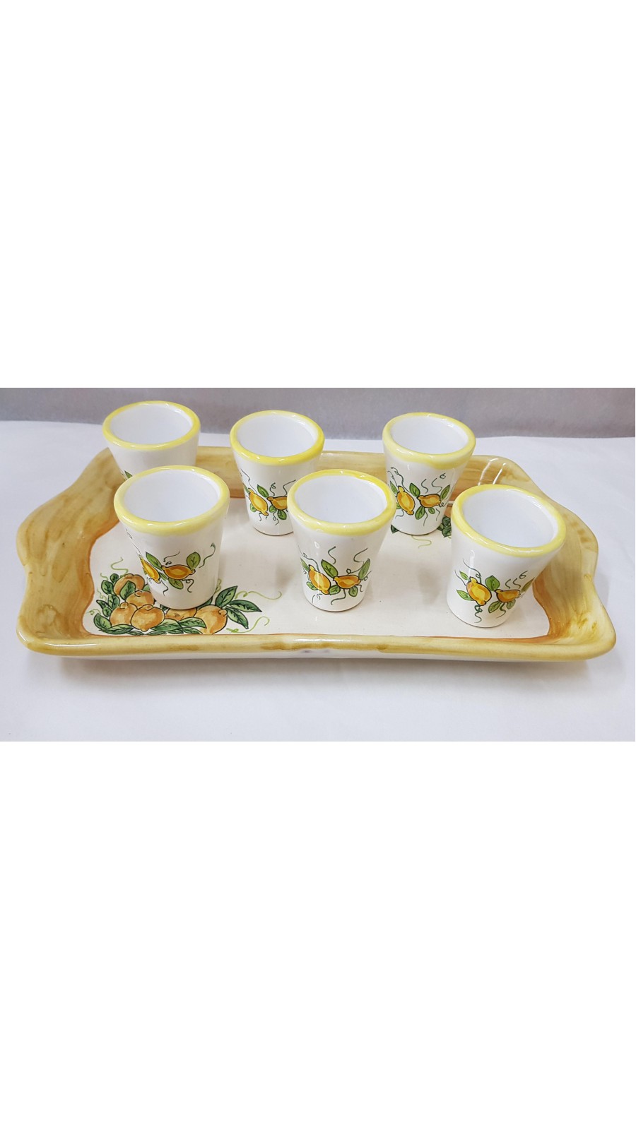 SET 6 BICCHIERINI LIMONCELLO +VASSOIO IN CERAMICA DIPINTO A MANO