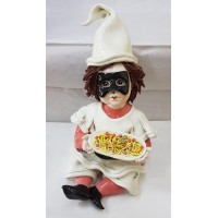 PULCINELLA CON PIATTO SPAGHETTI H30XL20 IN PORCELLANA DI CAPODIMONTE