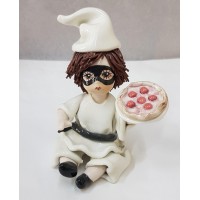 PULCINELLA CON PIZZA CM10 IN PORCELLANA DI CAPODIMONTE