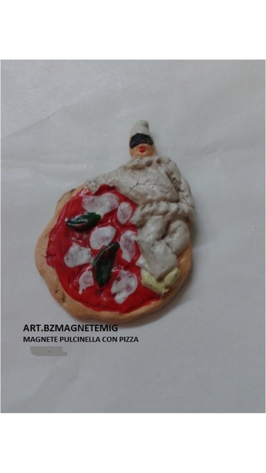 MAGNETE PULCINELLA CON PIZZA PASTA DI CERAMICA