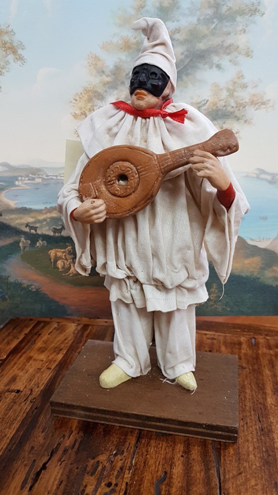 PULCINELLA TERRACOTTA VESTITO CM20 CON MANDOLINO