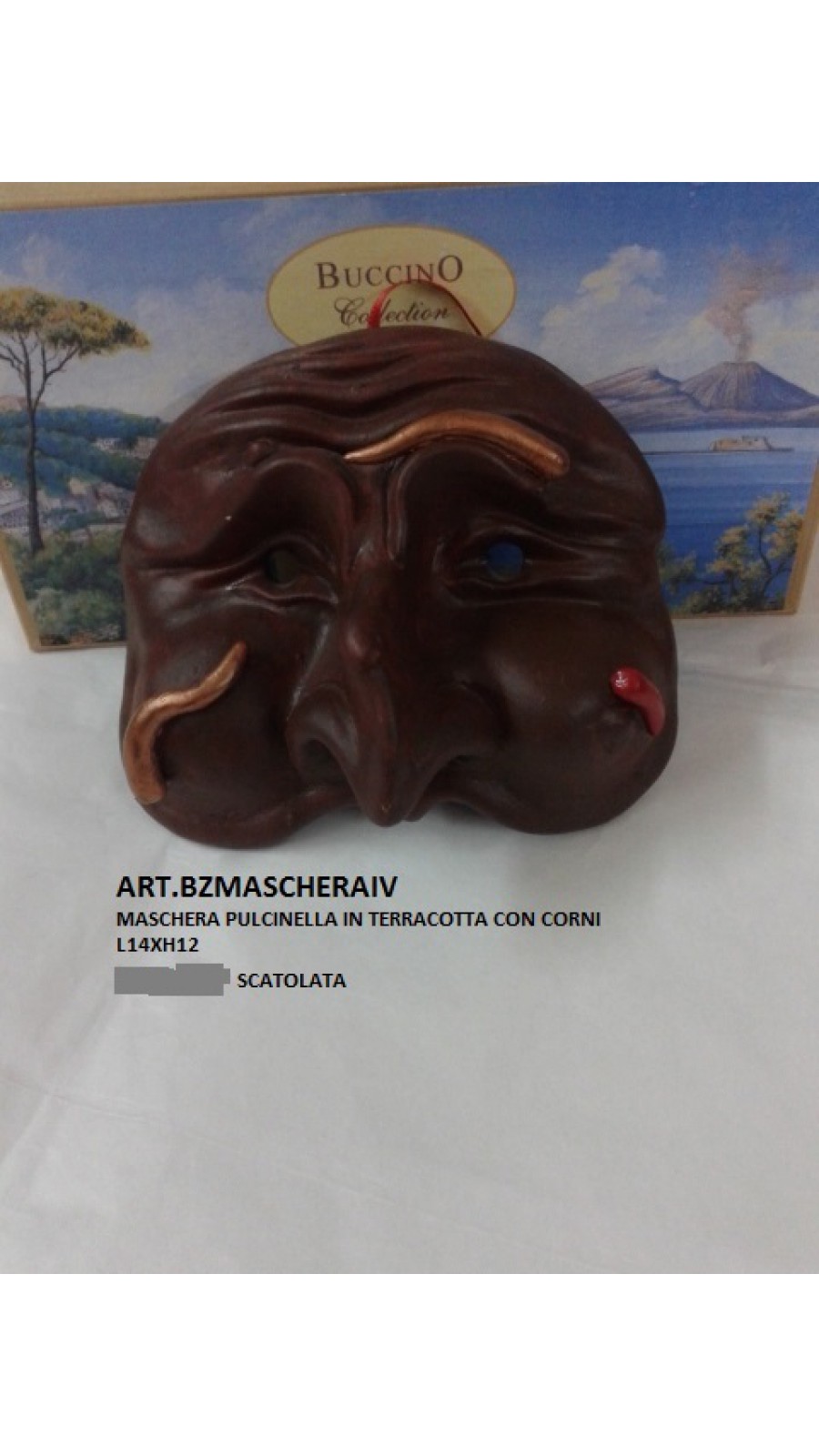 MASCHERA PULCINELLA TERRACOTTA CON CORNI